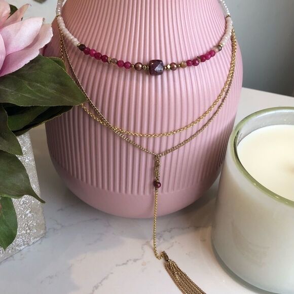 NWT Necklace Chocker NEW 3 in 1 Necklace with chain and beads - Picture 1 of 1
